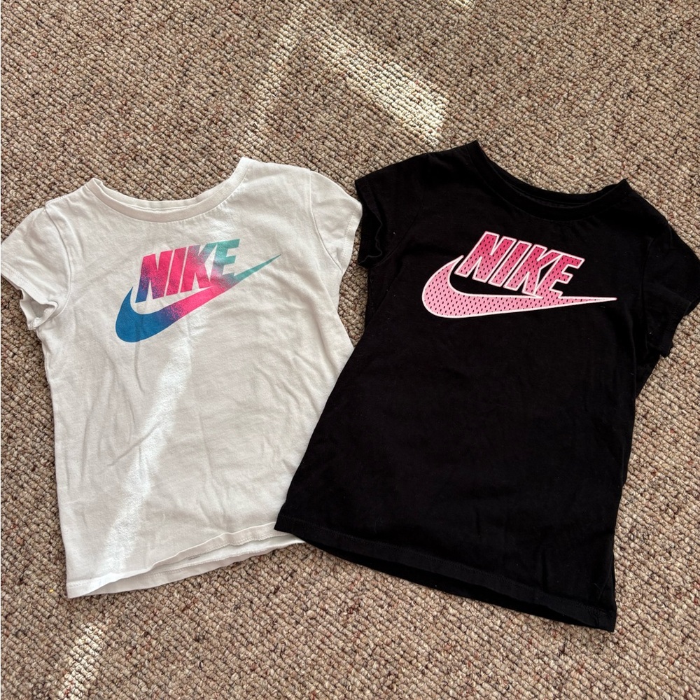 Nike Kids' Short Sleeve Tees - White with Blue and Pink, Black with Pink
